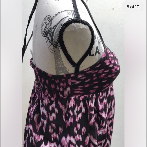Anne Taylor LOFT Petite 4P Halter Women Dress IKAT Cotton Brown Pink Summer - Picture 7 of 10